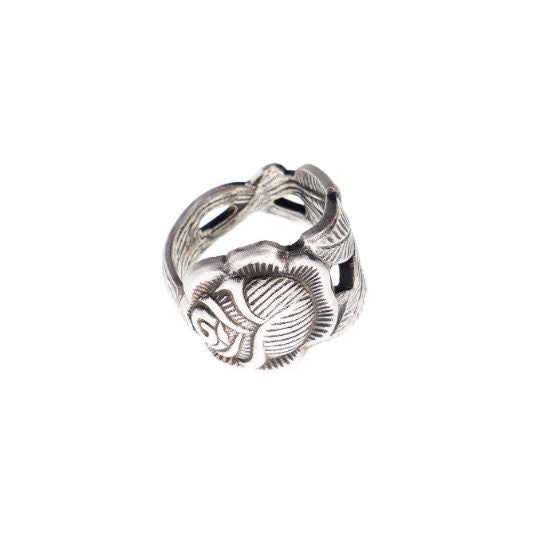 Anello con ROSA a Spirale manico forchetta argento